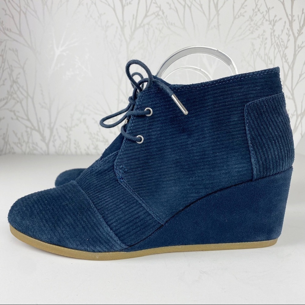 TOMS Navy Blue Suede Corduroy Desert Wedge Booties Size:  12 Ankle Boot - Picture 4 of 11